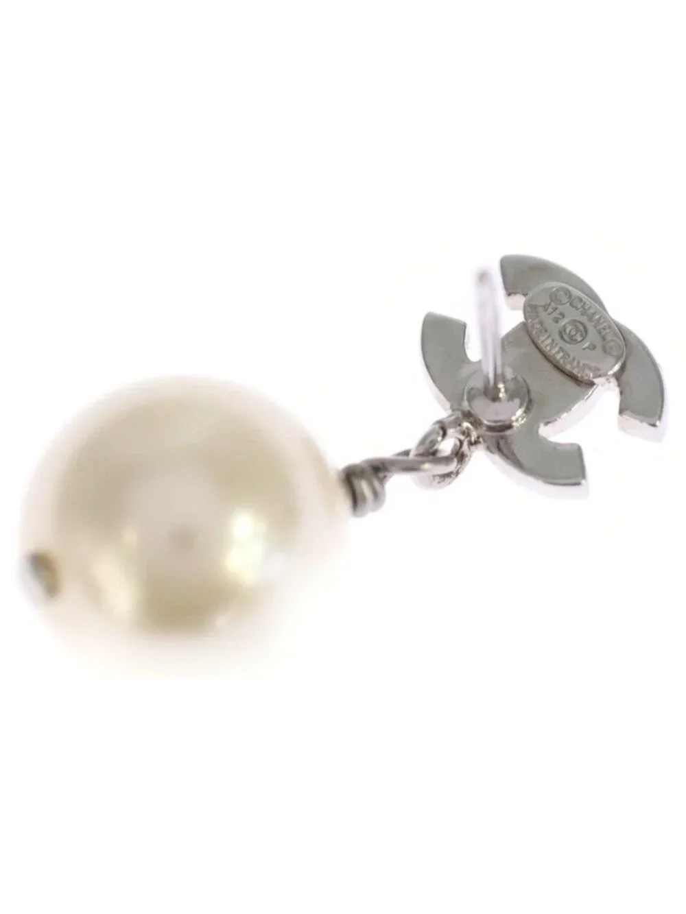 Chanel CC Logo Pearl Earrings White
